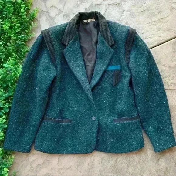 Made in Italy Wool Buttoned Blazer Coat Jacket Speckled Green Black IT 44 US 10 - Picture 7 of 7